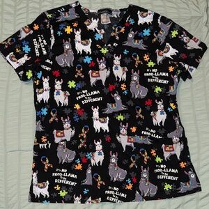 Llama Autism Awareness Print Scrub Top